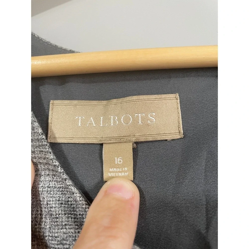 Talbots Plaid Sheath Dress Womens 16 Grey Excellent‎ Italian Wool Blend Flounce